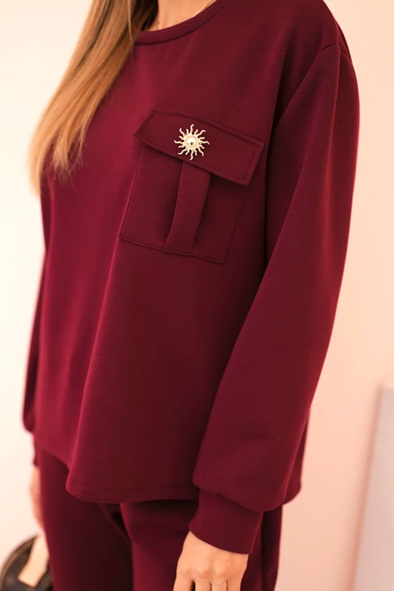 Women's set buttercream sweatshirt and pants with elastic plum