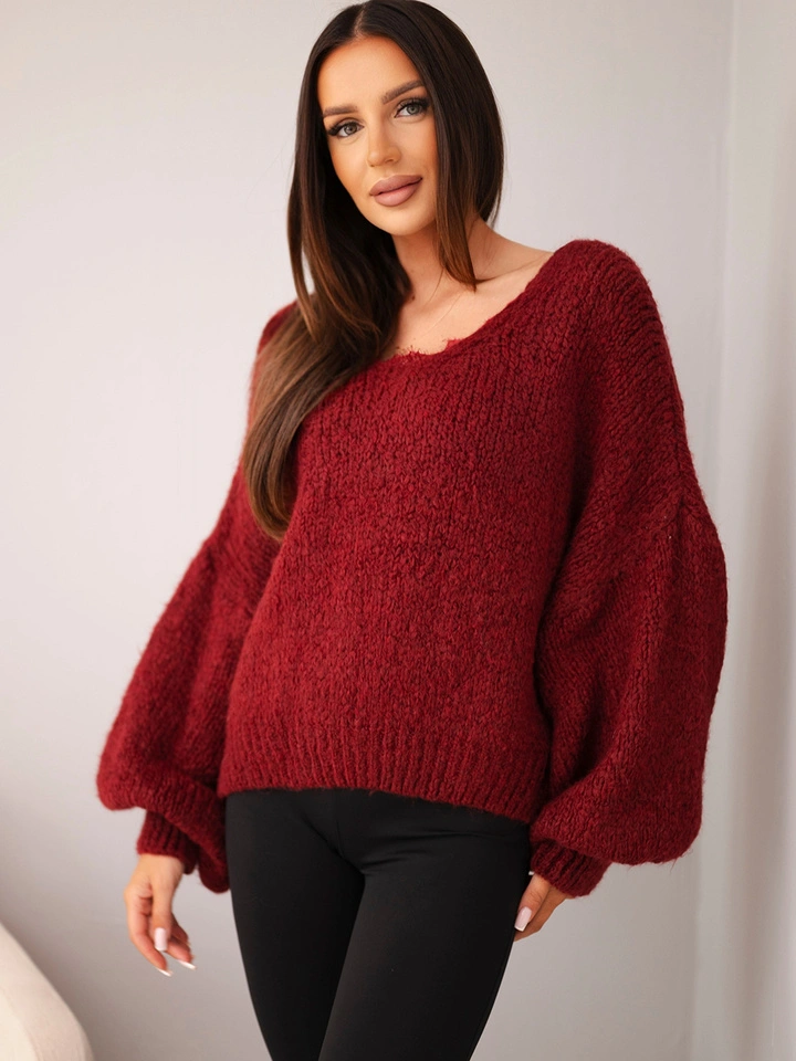 Sweter damski z dodatkiem wełny luźny fason bordowy
