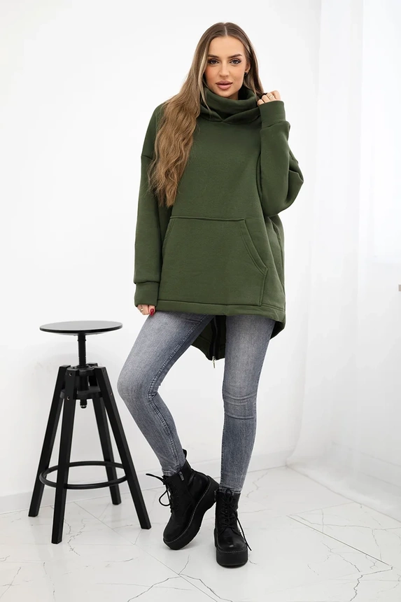 Zateplená mikina so zapínaním na zips vzadu khaki