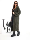 Damen langer gestrickter Cardigan ohne Verschluss mit weitem Ärmel khaki
