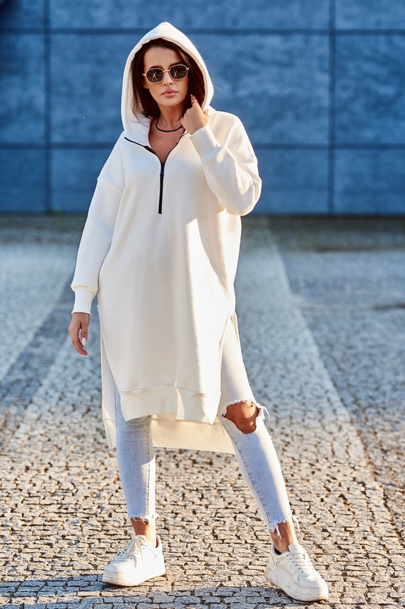 Warm-up Sweatshirt mit Seitenschlitzen ecru