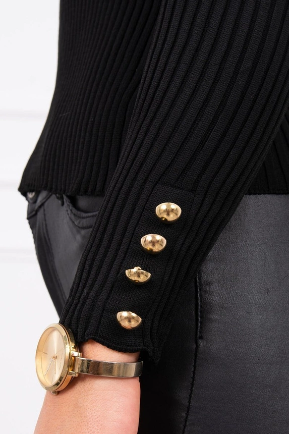 Fitted sweater blouse with buttons black