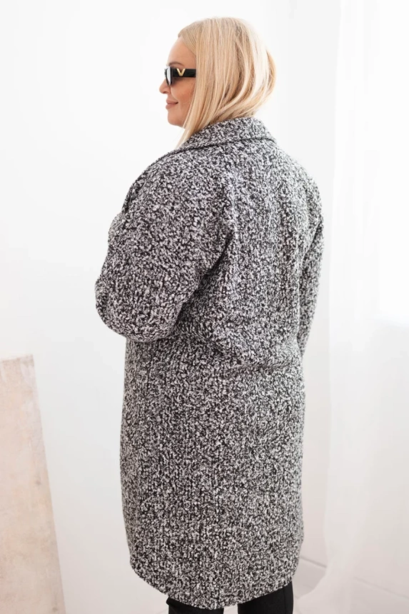 Women's Plus Size wool coat with button closure, pockets, and collar graphite melange