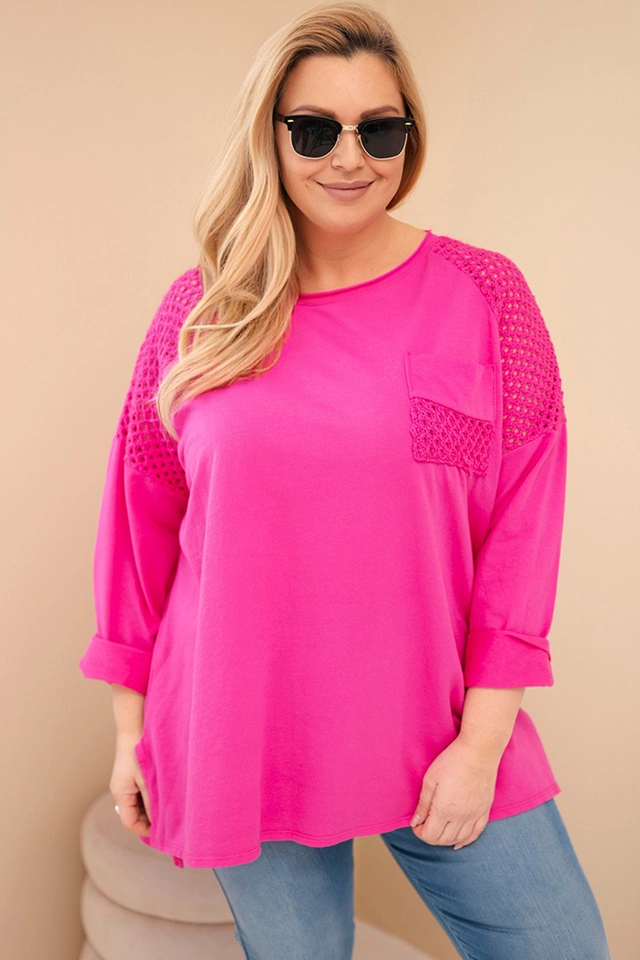 Women's Plus Size cotton sweatshirt with print fuchsia