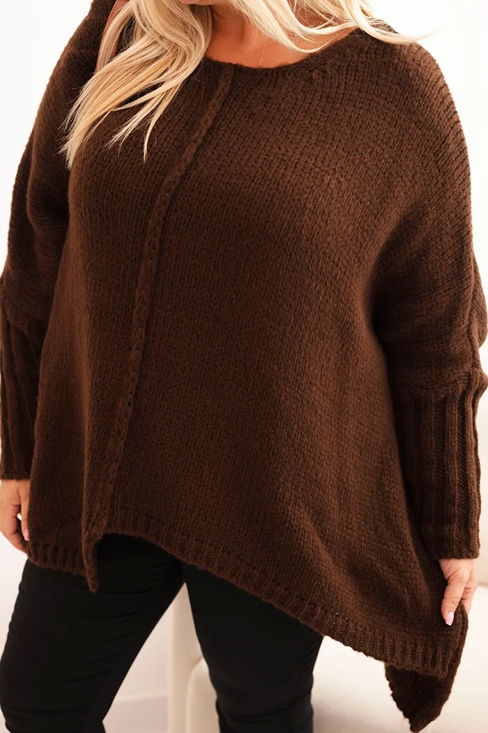Women's Plus Size sweater with acrylic, loose fit and 3/4 sleeves brown