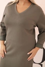 Plus Size women's dress in butter color with a V-neck and khaki sleeve
