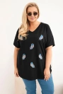 Dámská bavlněná halenka Plus Size s peříčky černá