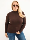 Dámský svetr Plus Size z viskózy s rolákem tmavě hnědý