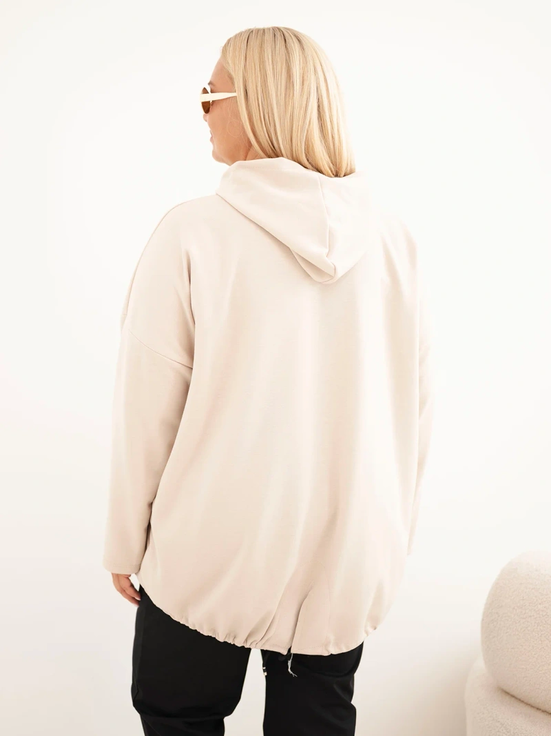 Damen Plus-Size-Viskosekapuzenpullover mit Kängurutasche beige