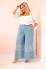 Spodnie damskie Plus Size z szeroką nogawką i haftem etnicznym jasno jeansowe