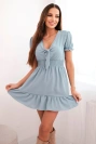 Kleid mit gebundenem V-Ausschnitt meerblau