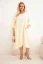 Dámske šaty Plus Size z viskózy s vreckami s krátkym rukávom žltá