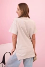 Dámske oversize bavlnené tričko srdcom a strapcami béžové