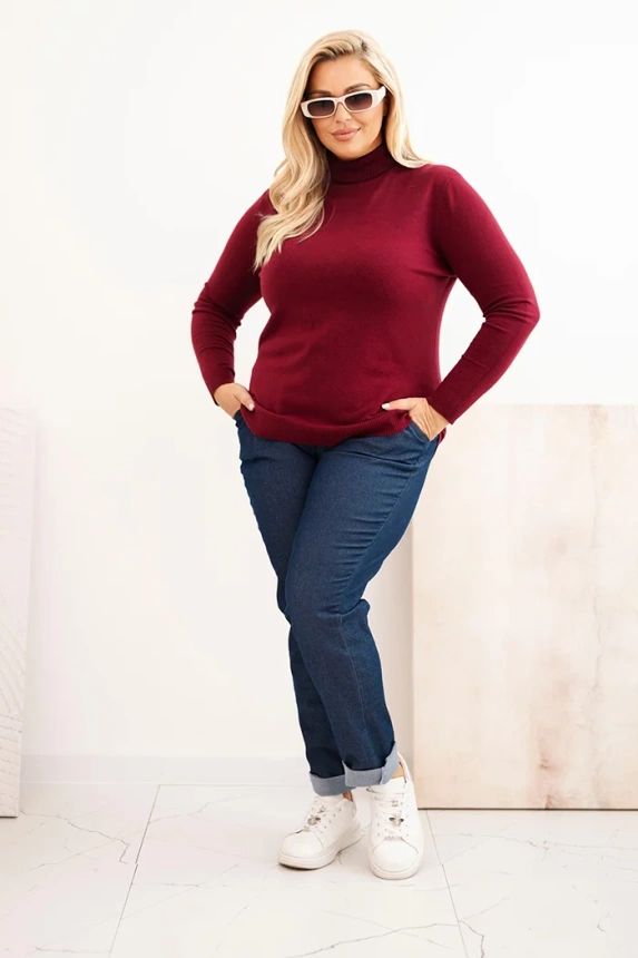 Plus Size women's viscose sweater with a classic cut turtleneck burgundy
