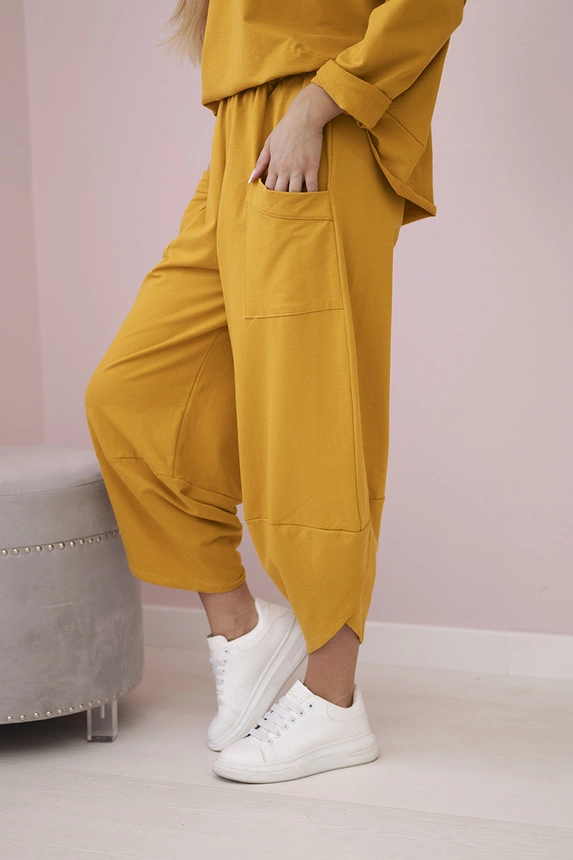 Medvilninių marškinių kelnių komplektas garstyčios