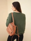 Women's sweater with a dachshund pattern and a round neckline khaki