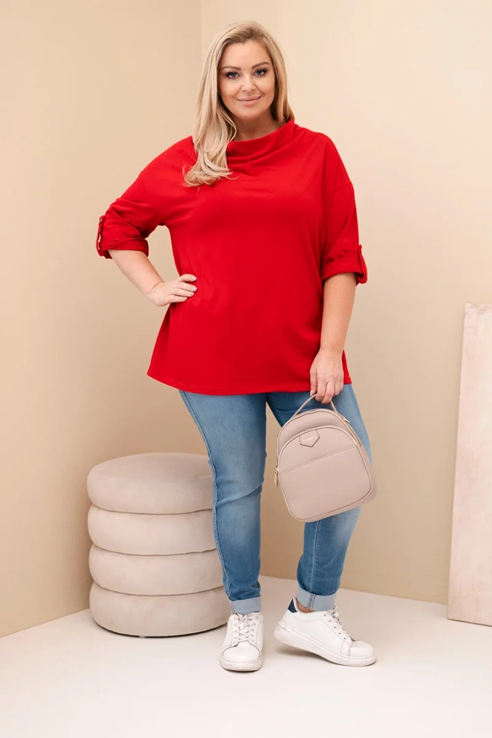 Moteriška Plus Size palaidinė su medvilne laisvu kirpimu su vandens iškirpimu raudona