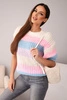 Women's openwork sweater with colorful stripes and short sleeves beige