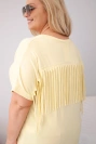 Dámska bavlnená blúzka Plus Size s výstrihom do V a strapcami na chrbte žltá