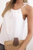 Damen-Baumwollbluse mit Spaghetti-Trägern und Bindung am Hals weiß