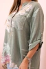 Women's cotton blouse with a floral pattern and buttons khaki