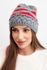 Women's winter hat with thick wool knit and stripes K465 gray + red