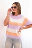 Sweter damski w pasy z krótkim rękawem z wełny morelowy + fioletowy