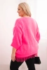 Damen Komplettset mit V-Ausschnitt Pullover und Viskosebluse mit Spitzenboden neonrosa