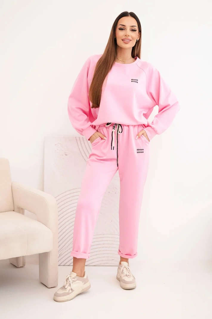 Women's set made of viscose with a sweatshirt and pants light pink