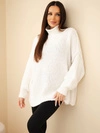 Sweter damski oversize z dodatkiem wełny z golfem i szerokimi rękawami ecru