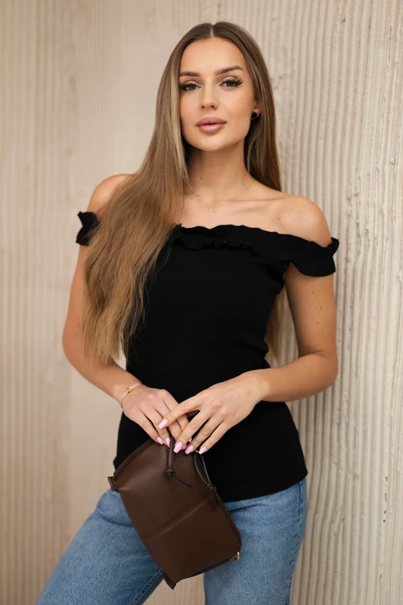 Ispaniška palaidinė su raukiniais juoda