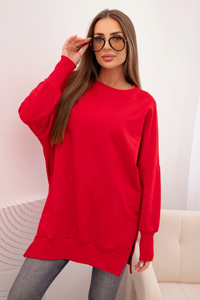 Bluza damska bawełniana z szerokim ściągaczem na dole czerwona