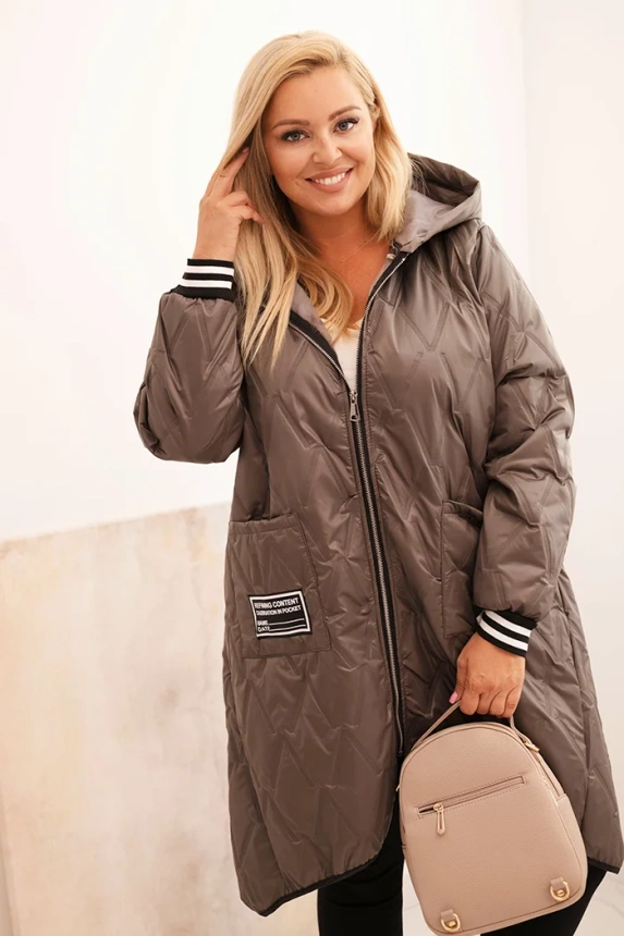 Moteriška plus size striukė su gobtuvu ir sportinėmis rankovėmis fango