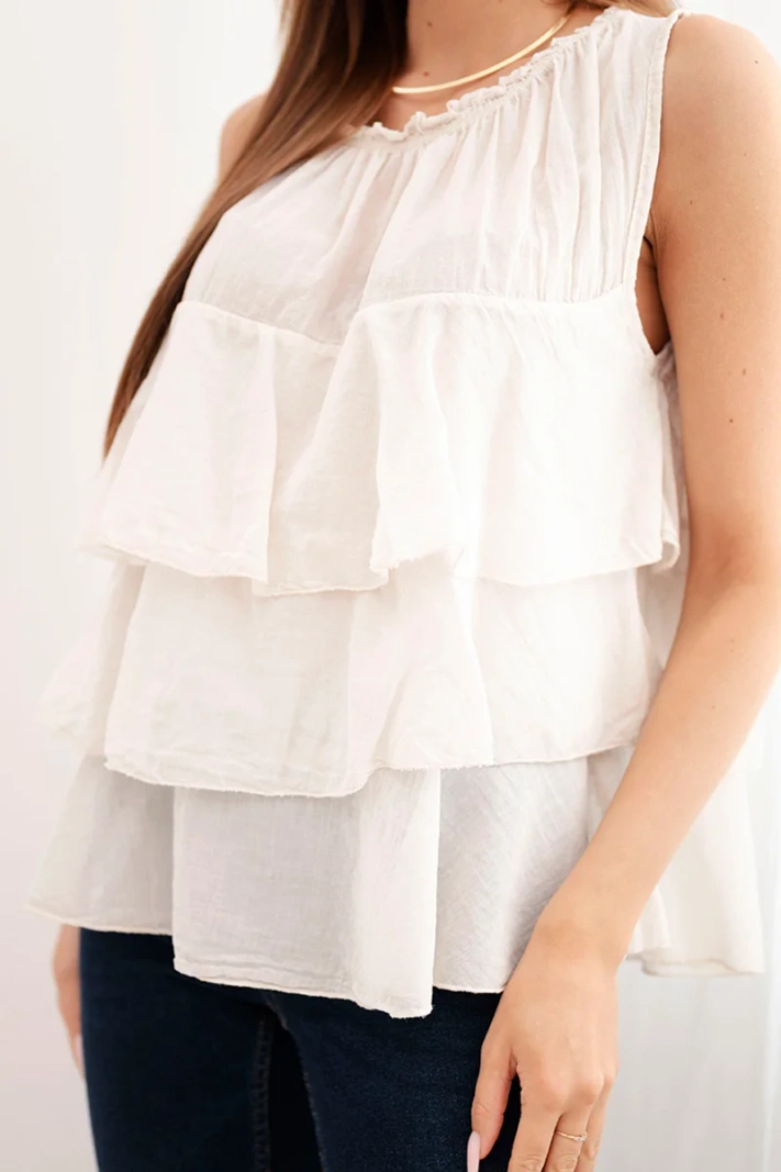 Women's cotton off-the-shoulder blouse with ruffles sleeveless beige