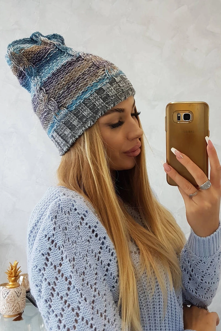 Čapica s fleece Klaudia K255 námorná+sivá
