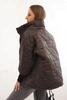Women's quilted jacket with a short cut and a stand-up collar brown