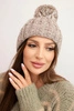 Women's winter hat with a pom-pom made of wool K424 dark beige