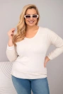 Dámská blůza Plus Size s V výstřihem a delším zadním dílem béžová