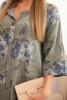Women's cotton dress with floral pattern and 3/4 sleeves khaki