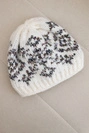 Women's winter cap with colorful patterns and a thick cuff K353 white+gray