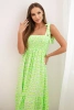 Women's viscose dress with straps and ruching neon green