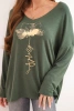Women's viscose blouse with long sleeves and gold floral print dark khaki