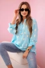 Linen Women's Blouse with Floral Pattern, Long Sleeves, and Buttons Mint