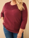 Dámska bavlnená mikina Plus Size s čipkovou vsadkou a vreckom bordová