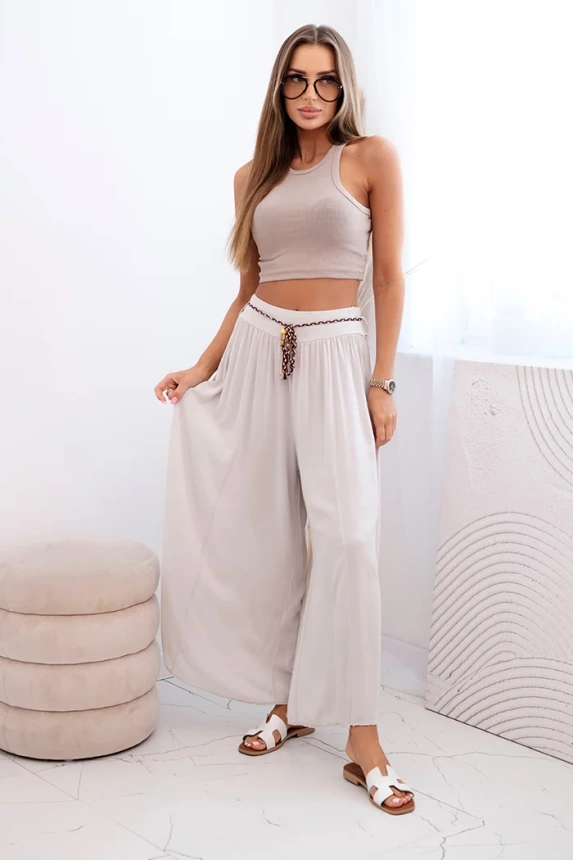 Damenhose aus Viskose mit weitem Bein Dunkelbeige