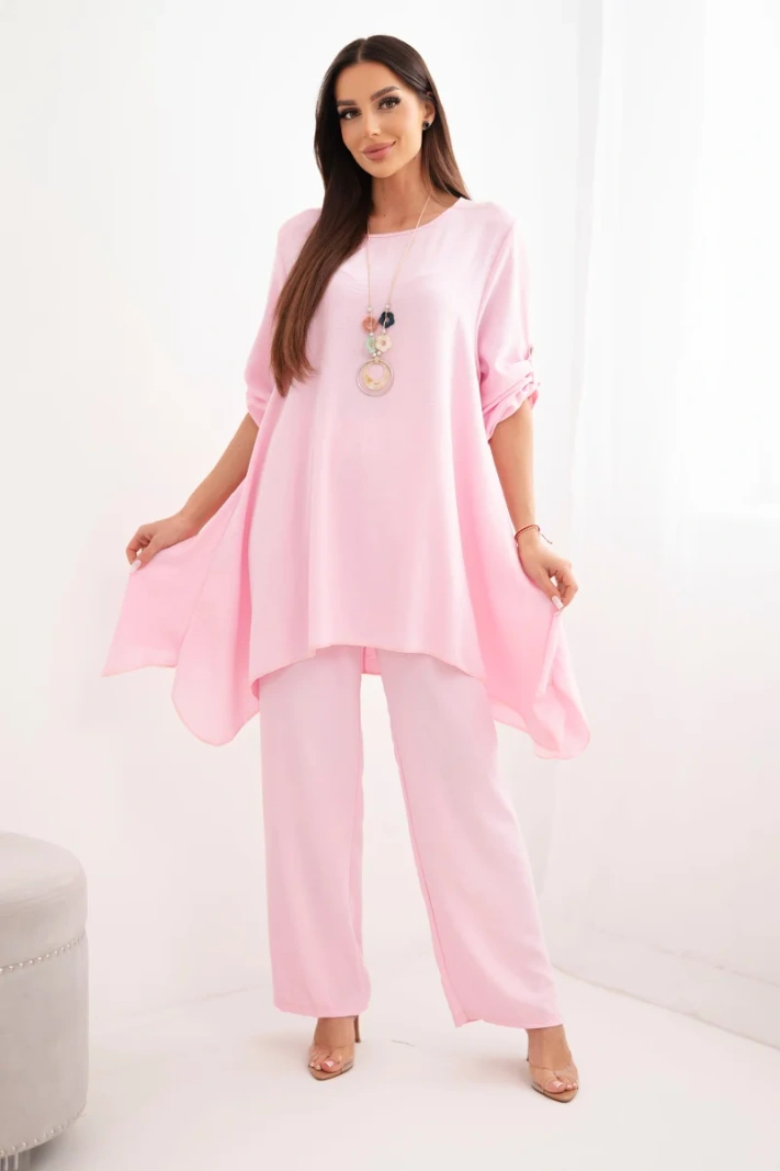 Set of blouse + pants with pendant candy pink