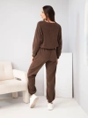 Women's ribbed viscose set with sweatshirt and pants with cuffs brown