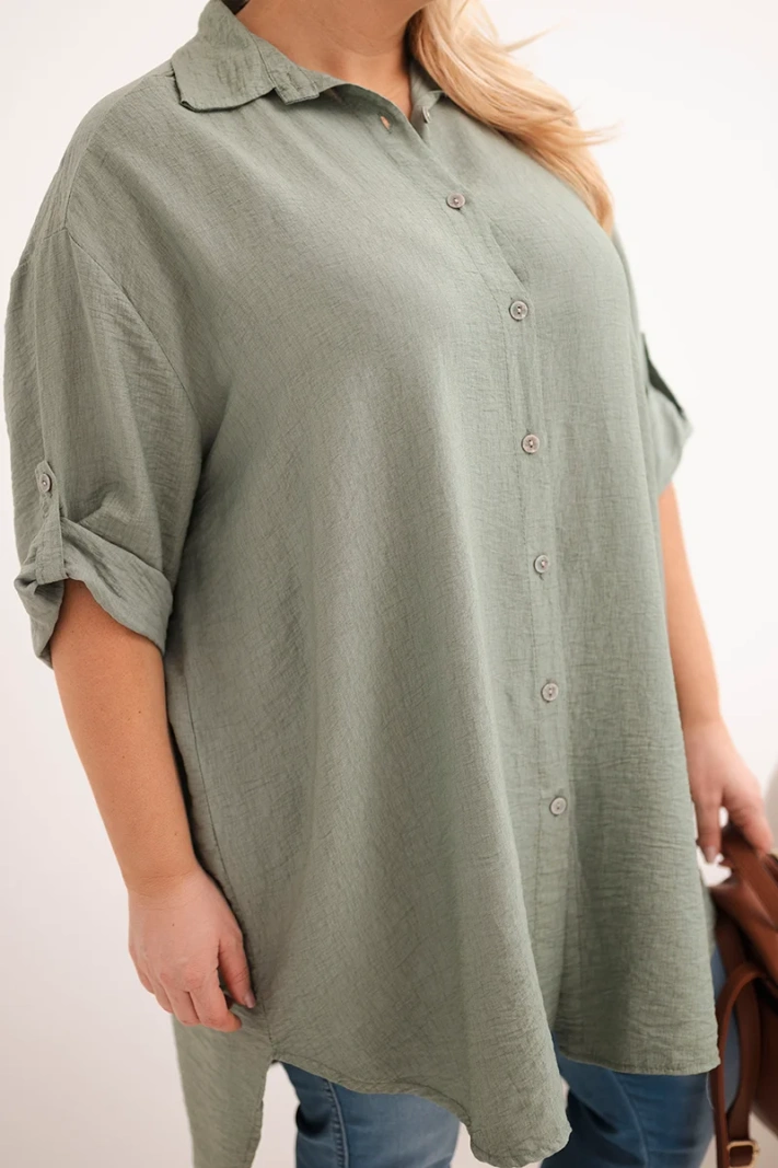 Dámska košeľa Plus Size z viskózy s dlhším zadkom khaki