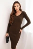 Women's ribbed dress with a V-neck and long sleeves chocolate