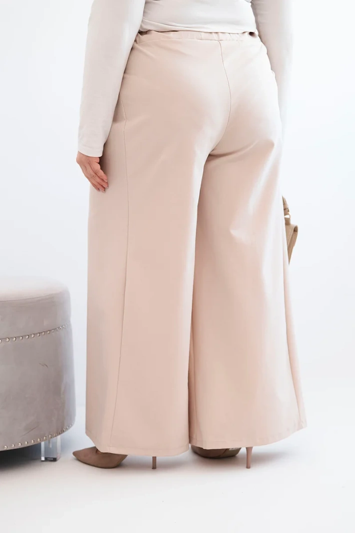 Spodnie damskie Plus Size z szerokimi nogawkami i plisowaniem beżowa
